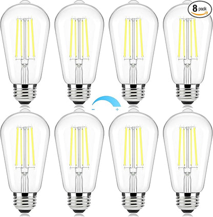 Brightever Edison Light Bulbs 60W Equivalent, Dimmable Light Bulbs, 7W, 850LM Vintage E26 LED Bulb 5000K Daylight White, 90+CRI, ST58 Clear Glass Antique LED Filament Bulb for Porch, 8 Pack