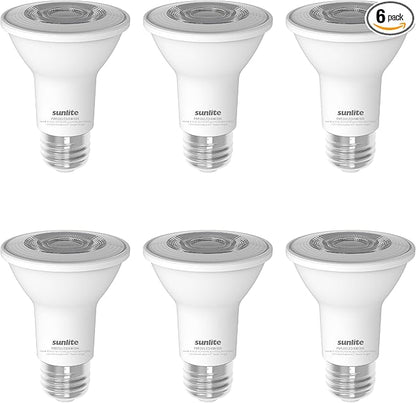 Sunlite LED PAR20 Light Bulb, 6 Watt (50W Halogen EQ), 500 Lumens, 35° Flood Beam, Medium E26 Base, 90 CRI, Dimmable, Title-20/24/CEC Compliant, 120V, ETL Listed, 2700K Soft White, 6 Count