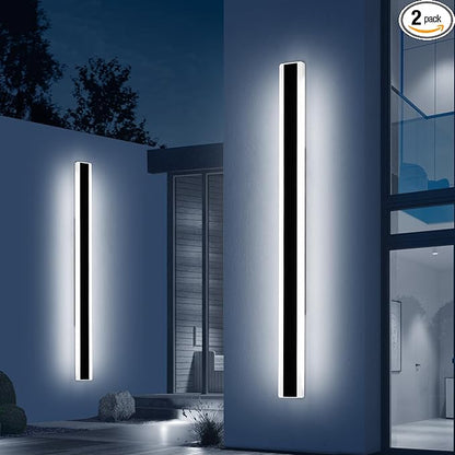 2 Pack 71inch Long Outside Wall Light Fixture, 6000K Cold White, Modern Outdoor Wall Sconce, IP65 Waterproof, 60W, Black Exterior LED Linear Lights for House, Garage, Patio, Balcony