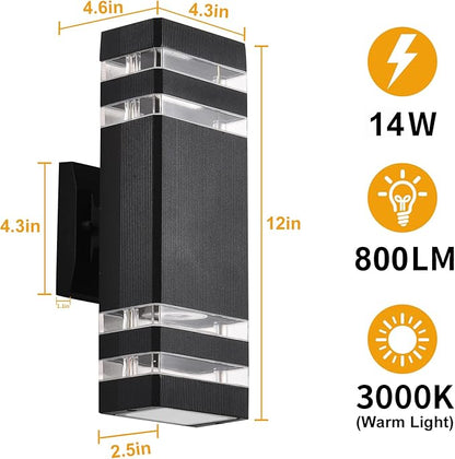 DASTOR Modern Outdoor Wall Light, Black Outdoor Light Fixture Wall Mount, Body in Aluminum Exterior Lights for House, Up and Down Lights Outdoor Sconces Wall Lighting for Porch Patio Garage