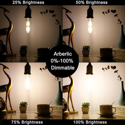 Arberlic 5 Inch Tubular Light Bulb,6W T10 LED Bulb Equivalent E26 led Bulb 60 watt dimmable,Neutral White 4000K,600lm,CRI85+,AC120V,Clear Glass Long E26 Edison Bulb,Flicker-Free,Pack of 6