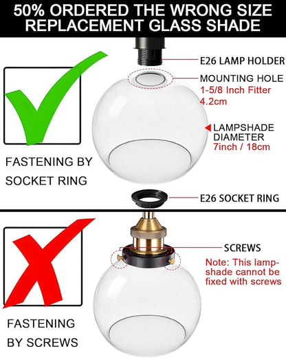 ANYLOVE Seeded Glass Globe Shade，Fixture Replacement Shade,7" Diameter, Replacement with 1.65 Inch Fitter for Wall Lamps Chandeliers or Ceiling Light,2Pack