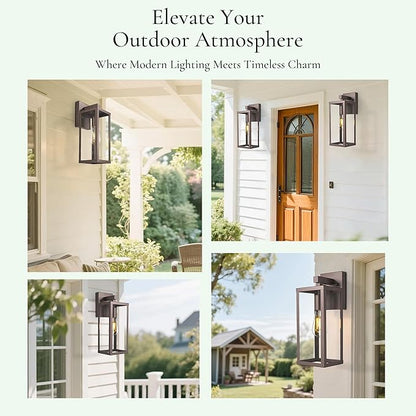 Outdoor Wall Light with Clear Glass, Anti-Rust Exterior Wall Sconce, Weather Resistant Outdoor Lantern, Exterior Lighting for Porch, Patio, Garage, Entryway (Oil-Rubbed Bronze, 15.5"Height-2 Pack)