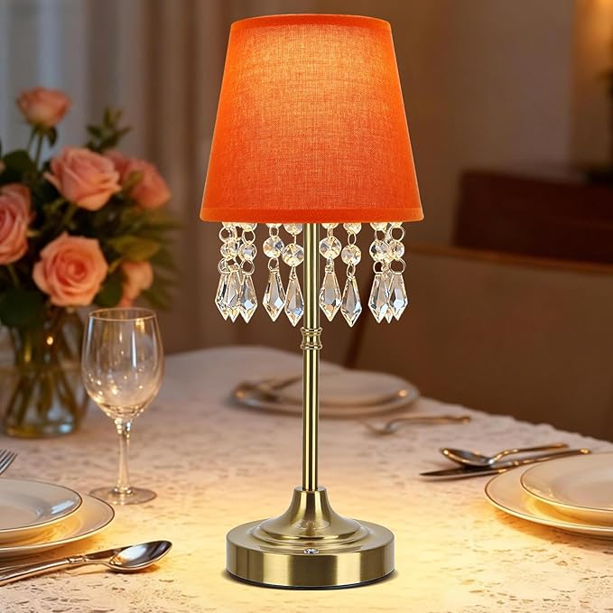 Cordless Table Lamp, 5200mAh LED Rechargeable Small Touch Lamp, 3 Colors Dimmable Battery Operated Lamp with Hanging Crystal Beads for Bedroom Restaurant Bar Home Decor, Gold