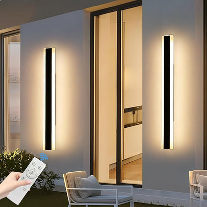 2 Pack Outdoor Wall Light Fixture, 39.3inch Black Modern Wall Sconce, IP65 Waterproof Dimmable 3000K-6000K with Remote Control, Outside Patio Lighting for Porch, Yard, Garage, Garden