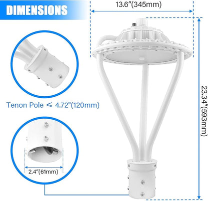LED Post Top Light 30/50/75W Adjustable 9750 LM 3000/4000/5000K LED Circular Area Light Outdoor Pole Lights with Photocell, IP67 Parking Lot Lights Fixture Commercial Lighting, 100-277V ETL&DLC Listed