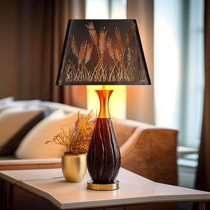 Medium Square Lamp Shades, ALUCSET Metal Lampshade with Pattern of Wheatear for Table Lamp and Floor Light, 9 x 12 x 8.8 Inch, Spider (Black/Gold)