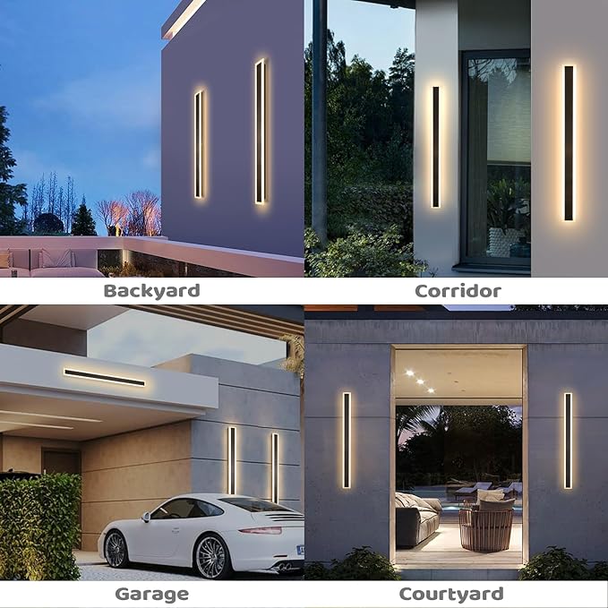 39 Inch Black Modern Outdoor Wall Light 3000K-6000K Dimmable Modern Exterior Wall Sconce Long LED Linear Exterior Lights for Patio Garden Garage