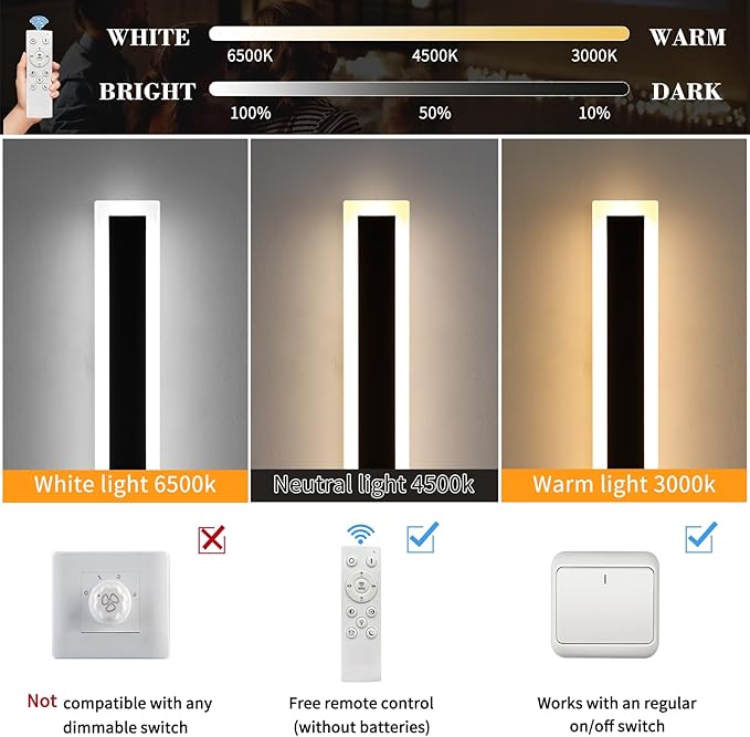 Mikeru Upgraded Widened 2pack 71inch Long Led Wall Light Fixtures, 10%-100% Dimmable Outdoor Wall Lights Exterior Front Porch Light 3000-6000k Outdoor Light Fixtures Wall Mount for Basement, Garage
