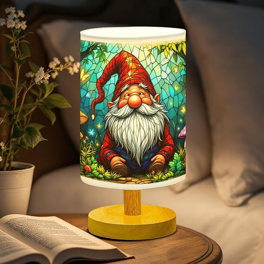 Gnome Table Lamp LED 3-Color Pressed Bedside, Gnome Shade Lamp with Wood Base for Bedroom Living Room Desk Office TL01