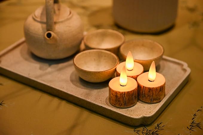 Rechargeable Flameless Candle with Remote Timer, 3D Moving Flame Real Wax Led Candles (Includes Remote Control, Charging Base, and USB Cable) (Rech-6Tealight-bark, 1.4in)
