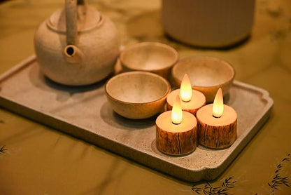 Rechargeable Flameless Candle with Remote Timer, 3D Moving Flame Real Wax Led Candles (Includes Remote Control, Charging Base, and USB Cable) (Rech-6Tealight-bark, 1.4in)