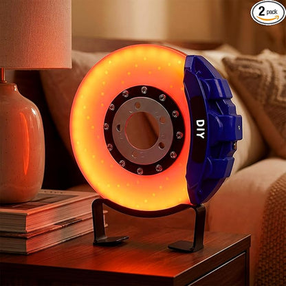 WILLBOND Gifts for Car Guys - Brake Disc LED Rechargeable Night Light Ambient Lamp with Touch Switch - Car Lovers Enthusiast Mechanic Valentines Gift for Him - Patent Pending(Blue - Orange Yellow)