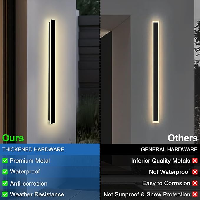 Modern Outdoor Wall Light, 59 Inch Long Outdoor Wall Sconces with Junction Box Cover 3000K LED Outside Wall Lights IP65 Waterproof Wall Mount Exterior Light Fixture for House Garage