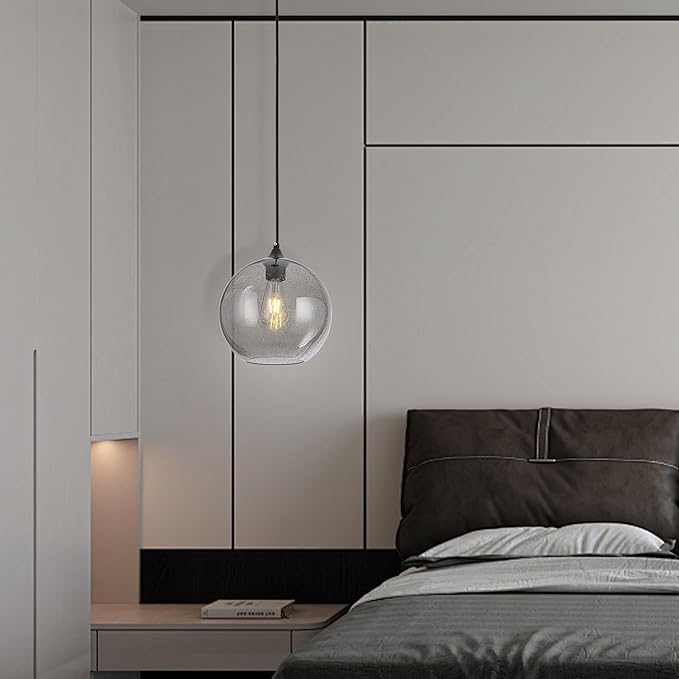 Grey Glass Pendant Lights Kitchen Island Lighting Modern Globe Pendant Light Fixtures Modern Pendant Lights for Kitchen Island Bedroom Living Dining Room Light Fixture-7.8inch