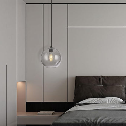 Gray Glass Pendant Lights Kitchen Island Lighting Globe Pendant Light Fixtures Modern Pendant Lighting for Kitchen Island Bedroom Living Dining Room Light Fixture-9.8in