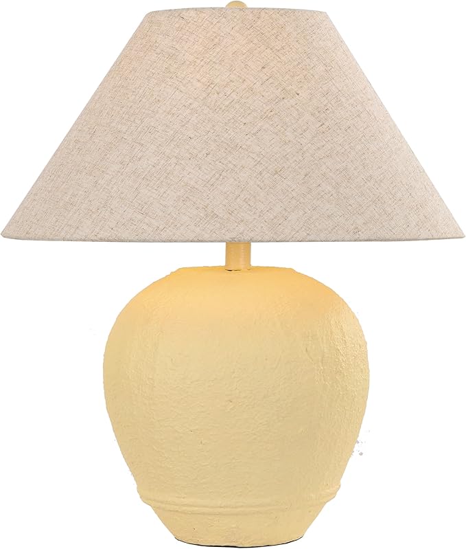 Farmhouse Ceramic Table Lamp, 21" Rustic Table Lamp with Linen Shade, 3-Way Dimmable Bedside Nightstand Lamps for Bedroom, Living Room, E26 Socket, Cream