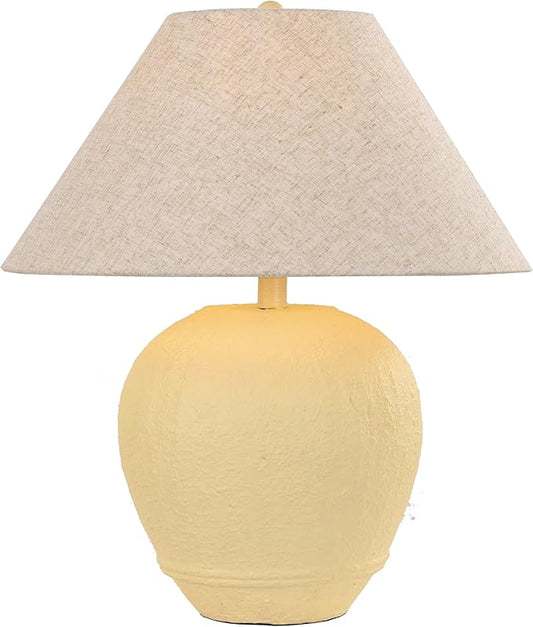 Farmhouse Ceramic Table Lamp, 21" Rustic Table Lamp with Linen Shade, 3-Way Dimmable Bedside Nightstand Lamps for Bedroom, Living Room, E26 Socket, Cream