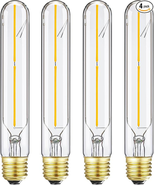 T10 Long LED Bulb 4W Equal 40 Watt, dimmable Soft White 3000K E26 Edison LED Bulb, AC120V 400lm Tubular Light Bulb for Rustic Pendant,Island,Chandeliers,Wall sconces,4 Pack(4w-3000k)
