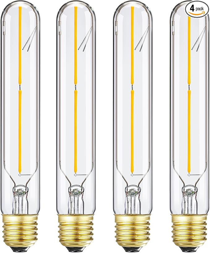 T10 Led Long Bulbs,4W Dimmable Tubular Bulb,40 Watt Equivalent,2700K Warm White,400LM,120V,E26 Edison Style Vintage LED Filament Light Bulb,7.3in,4Pack(4w-2700k)