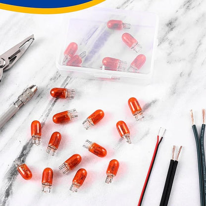 Honoson 20 Pieces 1/4 Wedge Base 12V 5W Bulb Clear Krypton Light Bulb for Landscape, RV and Cabinet Lighting(Amber Light)