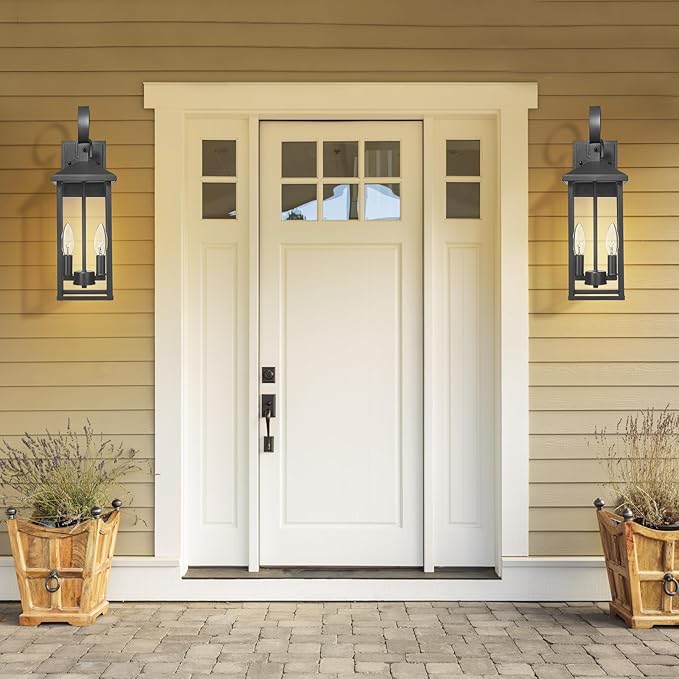 Porch Lights Outdoor Wall Light Fixtures Wall Mount, Modern Exterior Lighting Fixtures with Clear Glass Waterproof, 2-Light E12 Sockets Outside Garage Lights for House Patio Porch