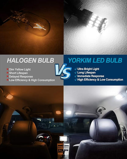 Yorkim 194 LED Bulb 6000K White T10 Interior Bulbs T15 W5W 2825 168 LED Bulb for Interior Light Trunk License Plate Lights Marker Lights, Pack of 2