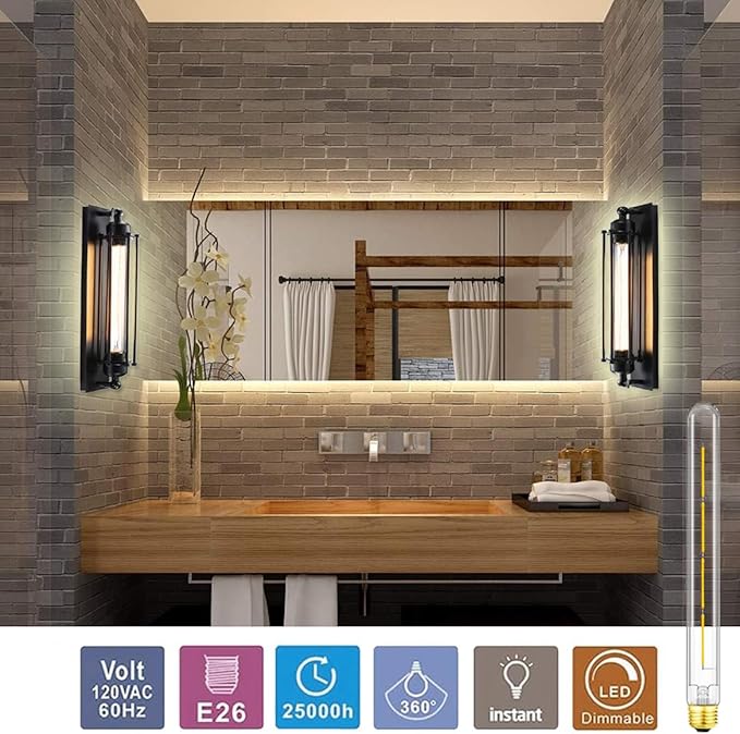 XININSUN T300 Led Bulb, 11.8 Inch Long Tubular Led Light Bulbs, 100Watt Equivalent, 1000lm, Dimmable, Clear Glass, E26 10W T10 LED Edison Tube Lamp Bulb,4 Pack. (6W=60W 3000K)