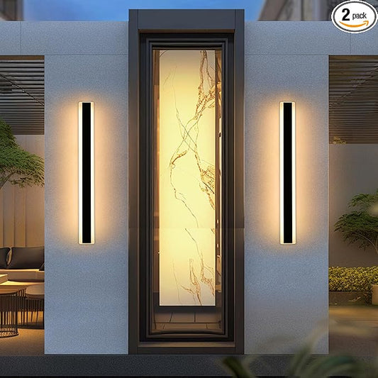 Mikeru 2Pack 39.3inch Outdoor Wall Light Fixtures, 3000/4500/6000K 3 Color Modern Black Linear Wall Lights Front Porch Light Wall Mounted Led Lighting for Basement, Shop,Garage Non-Dimmable