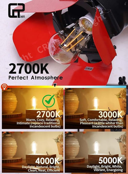 CRLight Dimmable ST58 Antique Vintage Style LED Edison Bulbs, 8W 80W Incandescent 800LM Equivalent, 2700K Warm Amber, ST19 Gilded Glass E26 Base Decorative Light, 8 Pack