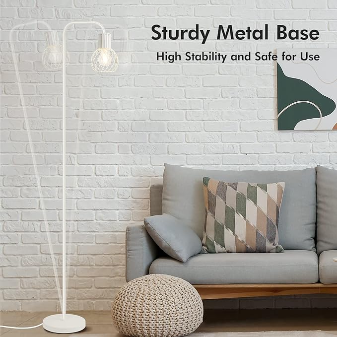 Industrial Floor Lamp, White Standing Lamp Modern with 6W LED Bulb, Foot Switch, Metal Tall Floor Lamps for Living Room, Bedroom, Office, Den, Vintage Stand Up Light, Minimalist Mid Century Pole Lamp