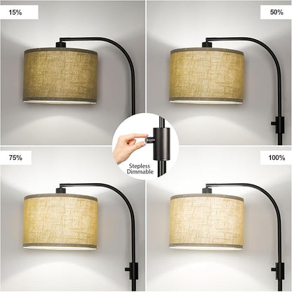 【Upgraded】 Dimmable Matte Black Floor Lamp, 1201 Lumens LED Bulb Included, Arc Floor Lamps for Living Room Modern Standing Lamp with Champagne Linen Shade, Tall Lamp for Living Room Bedroom Office