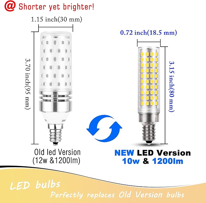 E12 100 Watt Equivalent LED Corn Bulbs 10W 4000K Natural White 1200lm 120V C7 T6 E12 LED Ceiling Fan Light Bulbs for Chandelier Pendant Lighting Candelabra Light Bulbs, Non-dimmable, 4 Pack