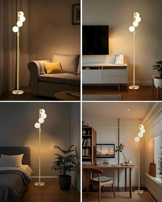 Gold Globe Floor Lamp Dimmable 64IN Tall Standing Lamps with Soft Warm White Eye Care 3000K G9 Bulbs, Mid Century Modern Floor Lamp for Living Room Bedroom