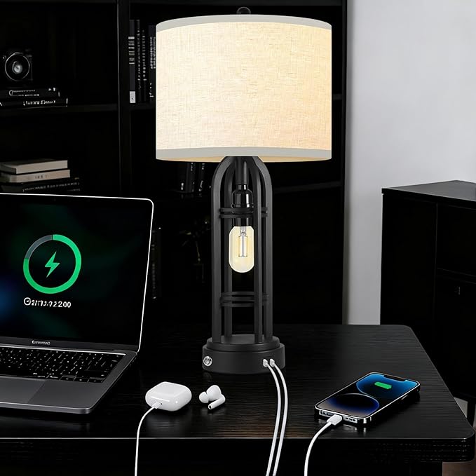 Bedroom Lamps Set of 2, Side Table Lamp, 3-Way Dimmable Touch Lamp, Stepless Dimming, Bedside Lamps with Charging Ports, Black Table Lamps for Living Room(Bulbs Included)
