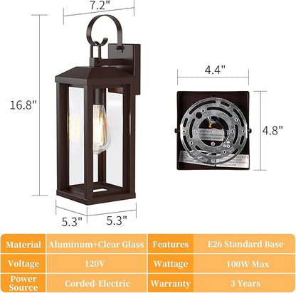 17" Brown Large Exterior Lighting Fixtures 2Pack, Waterproof Outdoor Wall Porch Lights Sconces Wall Mount, Coach Lights for Garage Carriage Lights Exterior for House