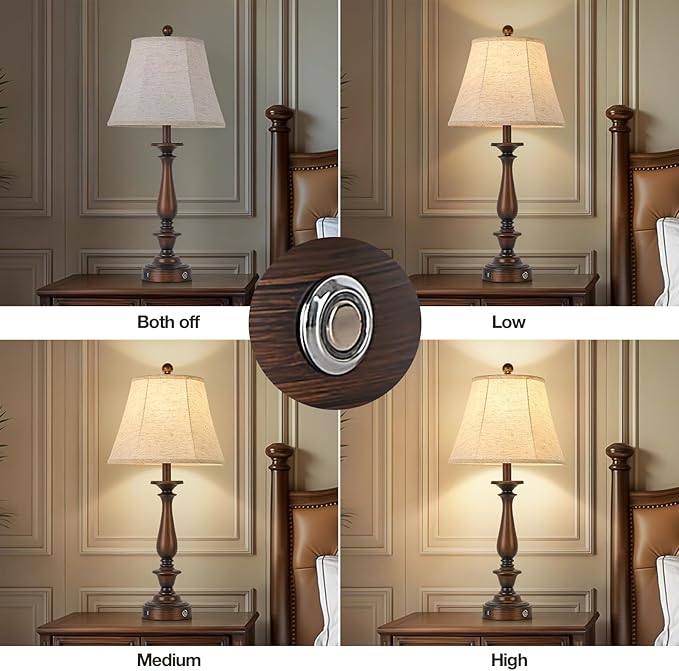 AIDENOEY 28.5" Traditional Table Lamp Set of 2, Rustic Farmhouse Table Lamps for Living Room Bedroom, Bedside Desk Lamps Vintage Nightstand Lamps with Silk Fabric Shades,Antique Copper Table Lamp