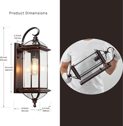 20'' H Copper Outdoor Wall Lights Large Oil Rubbed Bronze Exterior Lighting Fixtures Vintage Porch Lights with Clear Glass Wall Lantern for Patio Garage Front Porch 1 Pack