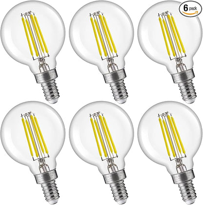 FLSNT 60W Equivalent LED Globe Candelabra Bulbs, Dimmable G16.5 LED E12 Chandelier Light Bulbs, 550LM, CRI90, 5.5W, AC 120V, 6 Pack, 5000K Daylight