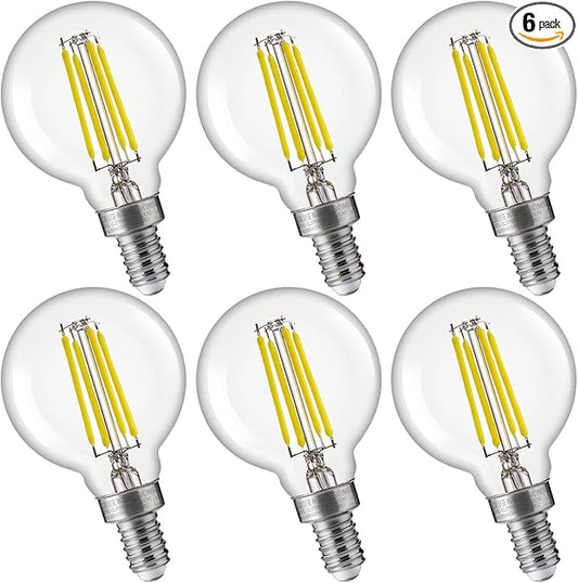FLSNT 60W Equivalent LED Globe Candelabra Bulbs, Dimmable G16.5 LED E12 Chandelier Light Bulbs, 550LM, CRI90, 5.5W, AC 120V, 6 Pack, 5000K Daylight