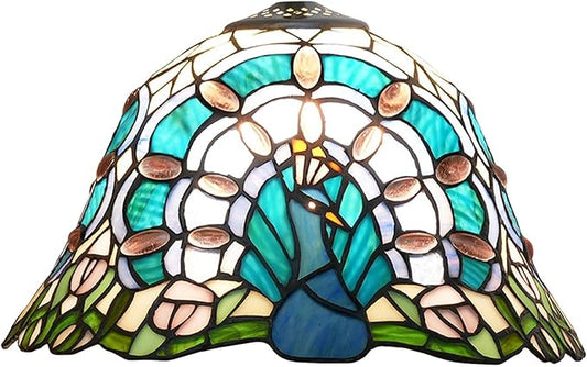 Tiffany Lamp Shade Replacement 12X7 Inch Peacock Style Handmade Red Blue Stained Glass Lampshades Only with Cap, Vintage Decorative Light Cover for Table lamp Ceiling Pendant Light,Blue