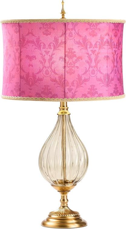River of Goods 30.5" H Colette Fuchsia Drum Shade Geometric Glass Table Lamp