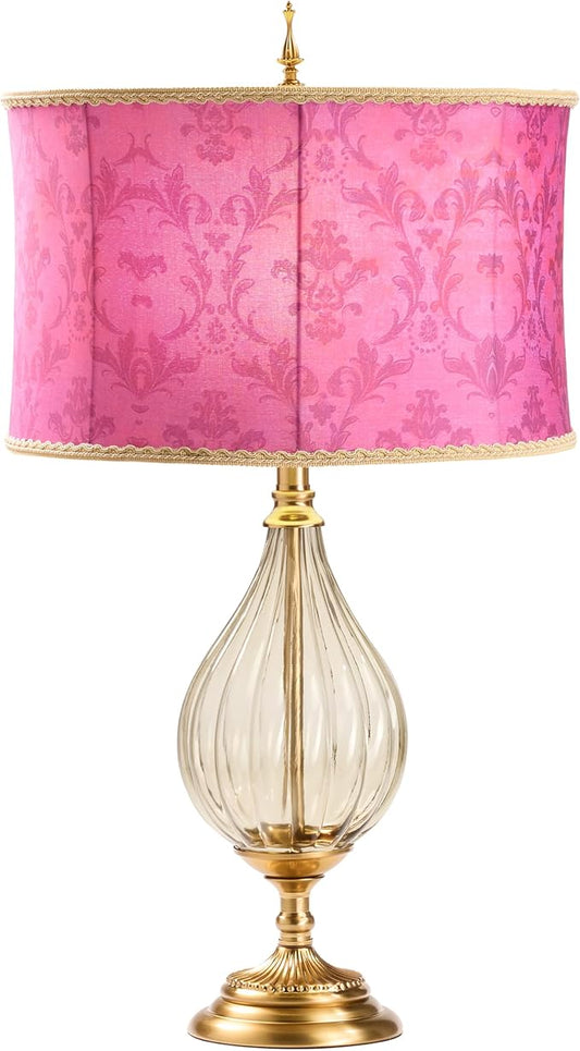 River of Goods 30.5" H Colette Fuchsia Drum Shade Geometric Glass Table Lamp