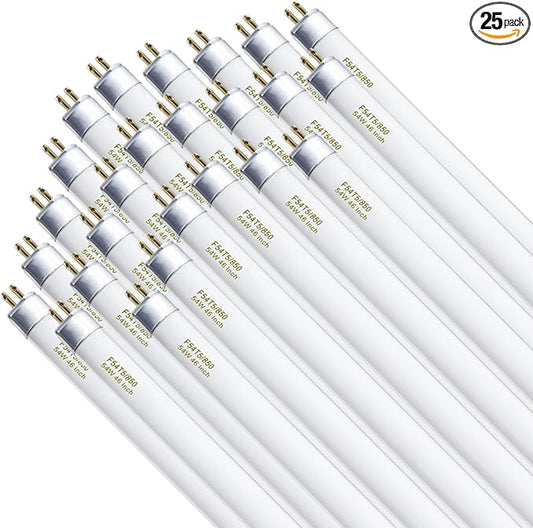 amgolibi 25 Pack, F54T5/850/HO/ALTO T5 54 Watt, 46 Inches T5 High Output 5000K Fluorescent Tube 54W Light Bulb, 5/8'' Diameter G5 Base 4350 Lumens