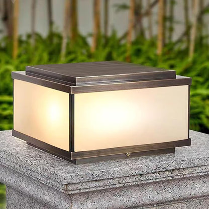 All Copper Steel Glass Outdoor Post lights, Waterproof Pillar Light, Vintage Patio Lawn Column Lamp,outdoor column lights,Deck Lights, Lantern Fence Lamp Fixture E26 Base (Frosted glass, 12X12IN)