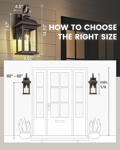 FEMILA 2-Pack Outdoor Wall Sconce Lights Oil Rubbed Bronze, 15" Exterior Outdoor Light Fixtures Wall Mount with Seeded Glass, for Front Porch Patio Garage, 4FD54B-2PK ORB