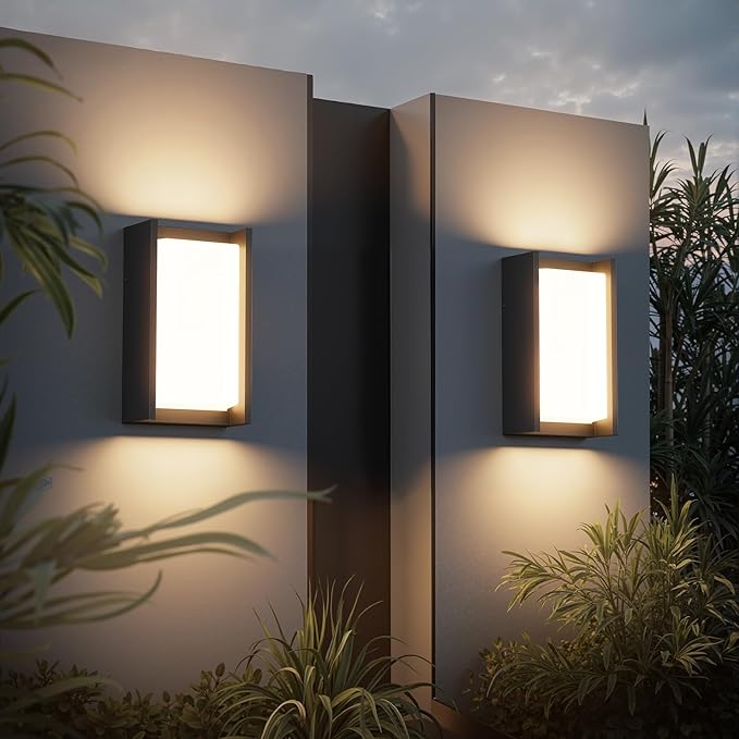 2 Pack Modern Outdoor Wall Light 3000K Exterior Wall Sconce IP65 Waterproof Aluminum Exterior Lighting Fixture for Hose Garage Porch