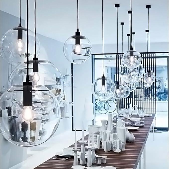 E27 Industrial Clear Glass Globe Shade Pendant Lighting Modern Kitchen LOFT Hanging Light-1 Light (20cm)