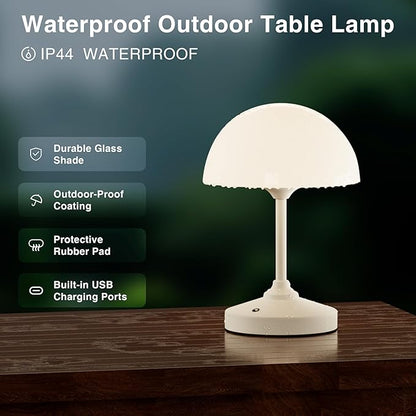 Mushroom Lamp Cordless Lamp Table Lamp,Outdoor Waterproof Shower Lamps,5000mAh Rechargeble Battery Operated Dimmable Touch Desk Lamps,LED Night Light for Bathroom Patio Camping Outdoor(White)