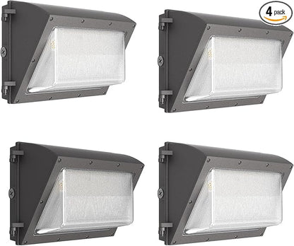 4Pack 120W LED Wall Pack Light,Outside Exterior Lighting with Anti-Yellowing Glass Lens, Dusk to Dawn 18000LM 5000K IP66 100-277V Commercial Security Light for Factory/Parking Lot,5-Yr Warranty